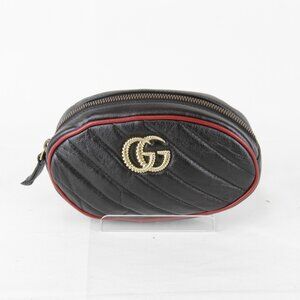 GUCCI Authentic Black Leather GG Marmont Fanny Pack